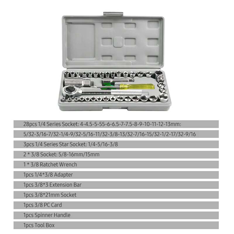 40pcs Combination Socket Wrench Set